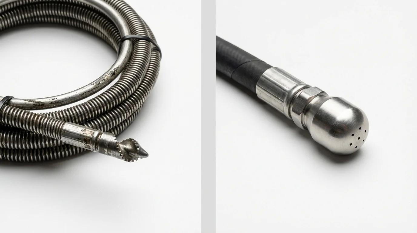 Drain snake cable and hydro jetting nozzle used for drain cleaning in Richfield, OH