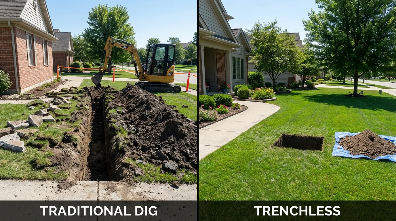 Trenchless sewer repair with minimal yard damage versus traditional excavation in Richfield, OH